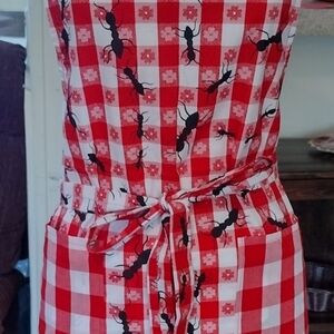 Red and White Checkered Apron with Ant Print